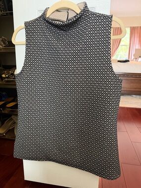 Ann Taylor Sleeveless Mock Neck Diamond Jacquard Top - Black & White